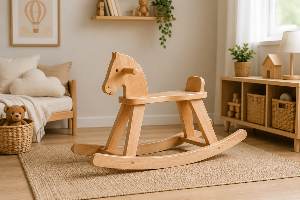 Cavallo a dondolo in legno massello Fatto a mano | 100 cm | DEL LEGNO